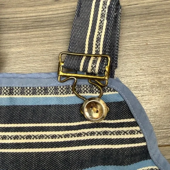 Vintage Baby Overalls 12–18M Blue Stripe Brass Buckle Button Repair Needed - Picture 3 of 8
